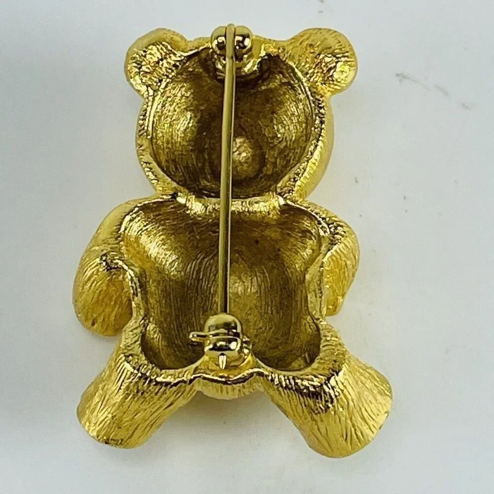 Brooch Teddy Bear Designer Lee Sands 1990s Gold Tone Sparkly Paws 1.5 inches